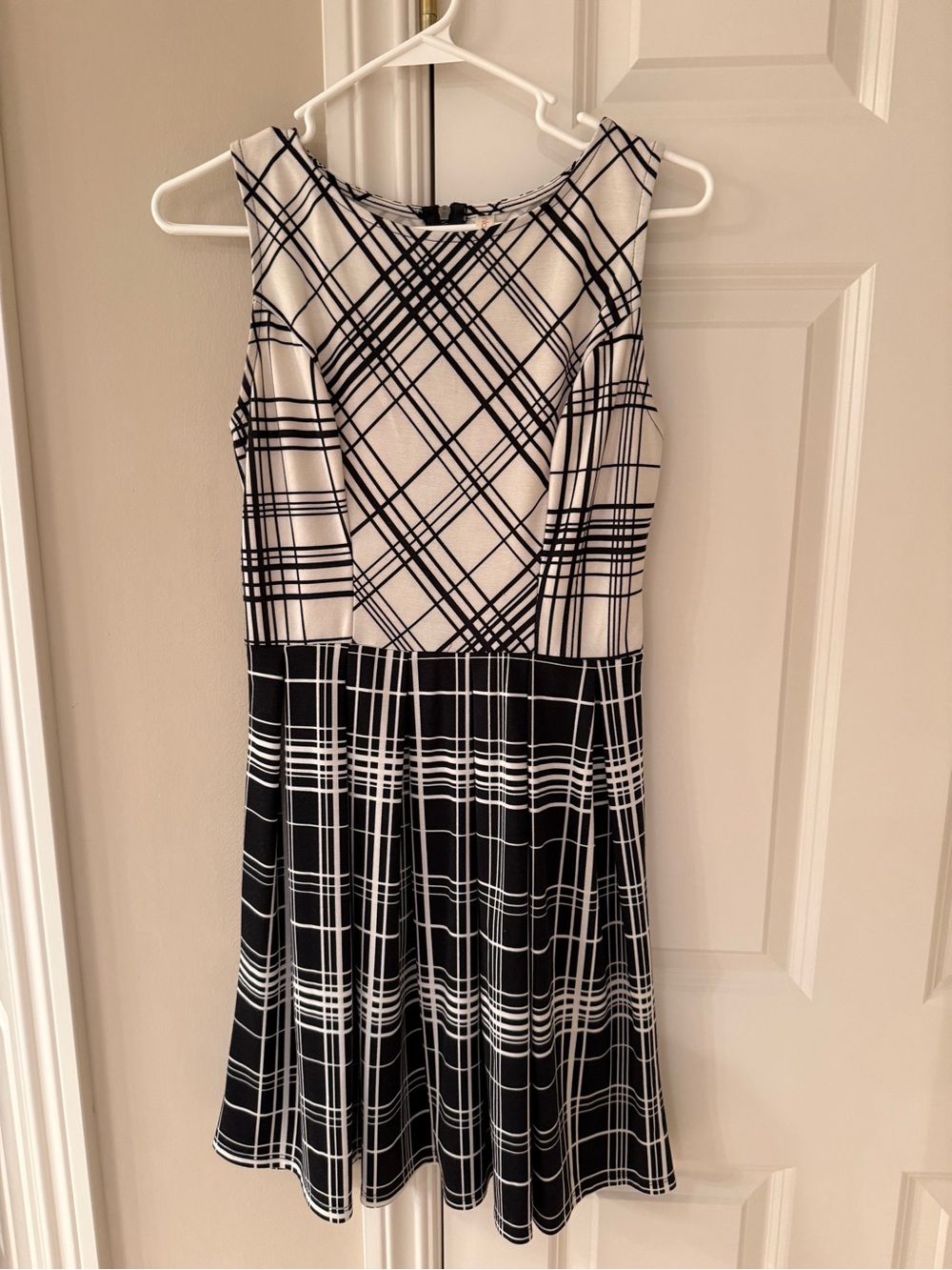 Xhilaration Black and White Plaid Sleeveless Fit-and-Flare Dress